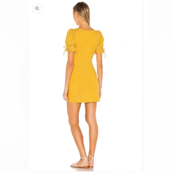 Tularosa Yellow Floral Eyelet Tie Sleeve Penny Mini Dress, Women’s Size Medium - Picture 4 of 8